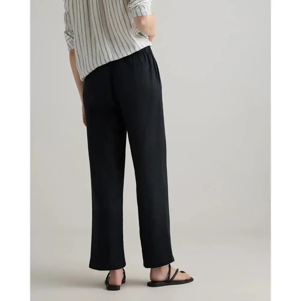 Quince Womens 10 Black 100% European Linen Pleated Trouser Pants Lagenlook